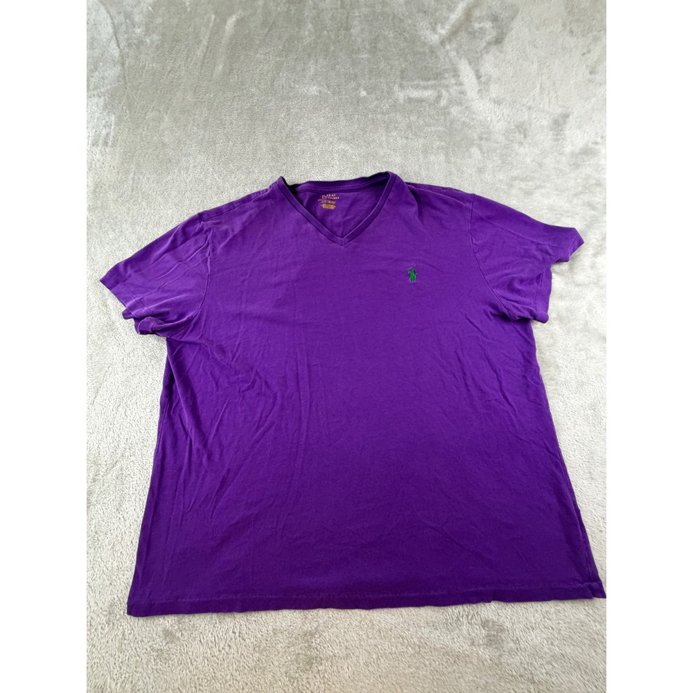 Polo Ralph Lauren T-Shirt Men's Large Purple V-Neck Short Sleeve Pony Logo